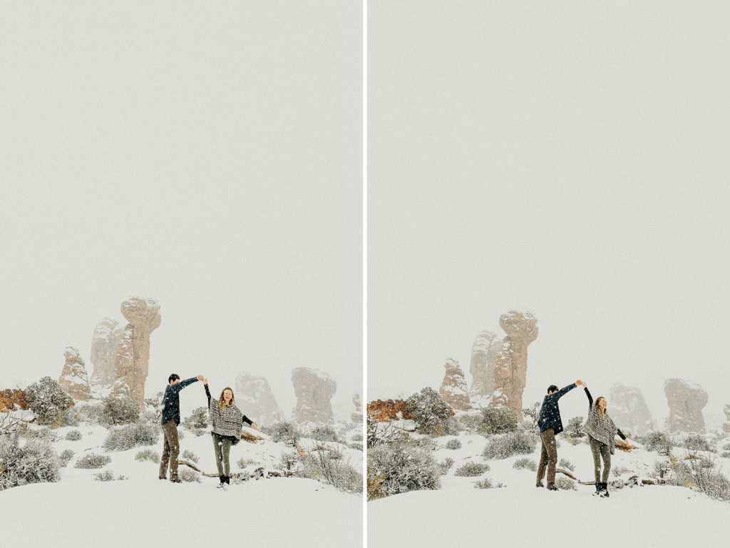arches national park winter elopement